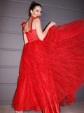 A-Line/Princess Lace Ruffles Square Sleeveless Floor-Length Dresses Prom Evening Dress