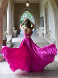 A-Line/Princess Satin Chiffon Ruched V-neck Sleeveless Floor-Length Two Piece Dresses Prom Evening Dress
