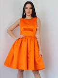 Vestido de fiesta de graduación, corte A/princesa, satén, volantes, escote redondo, sin mangas, corto/mini