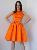 Vestido de fiesta de graduación, corte A/princesa, satén, volantes, escote redondo, sin mangas, corto/mini
