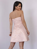 Vestido de fiesta de graduación, corte A/princesa, satén, lazo, sin tirantes, sin mangas, corto/mini
