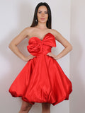 Vestido de cóctel corto/mini sin mangas con escote corazón, corte A/princesa, de satén con lazo y escote en forma de corazón.