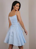 Vestido de fiesta de graduación, corte A/princesa, satén, lazo, tirantes finos, sin mangas, corto/mini