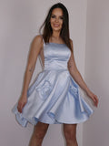 Vestido de fiesta de graduación, corte A/princesa, satén, lazo, tirantes finos, sin mangas, corto/mini