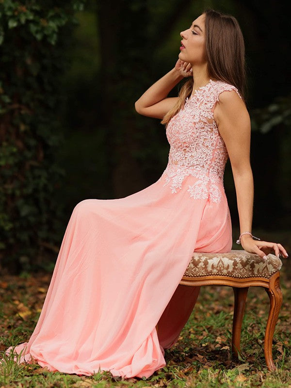 Vestido de noche de fiesta de gasa con encaje, escote en V, sin mangas, corte A/princesa, con cola larga