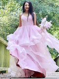 Vestidos de fiesta de noche, corte A/princesa, tul, volantes, tirantes finos, sin mangas, hasta el suelo