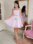 Vestido de fiesta de graduación, corte A/princesa, de tul, con flores hechas a mano, cuadrado, sin mangas, corto/mini