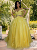 Ballkleid Tüll Applikationen Off-the-Shoulder Ärmellos Sweep/Brush Train Kleider Ballkleid Quinceanera Ballkleider