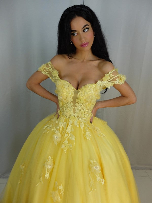 ball gown sleeveless off-the-shoulder applique tulle sweep brush train dresses Ball Gown Tulle Applique Off-the-Shoulder Sleeveless Sweep/Brush Train Dresses Prom Ball Gowns Quinceanera Dress