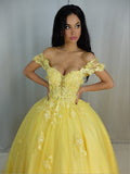 Ballkleid Tüll Applikationen Off-the-Shoulder Ärmellos Sweep/Brush Train Kleider Ballkleid Quinceanera Ballkleider
