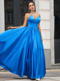 Vestido de noche de graduación de corte A/princesa, de satén, con volantes, escote corazón, sin mangas y largo hasta el suelo