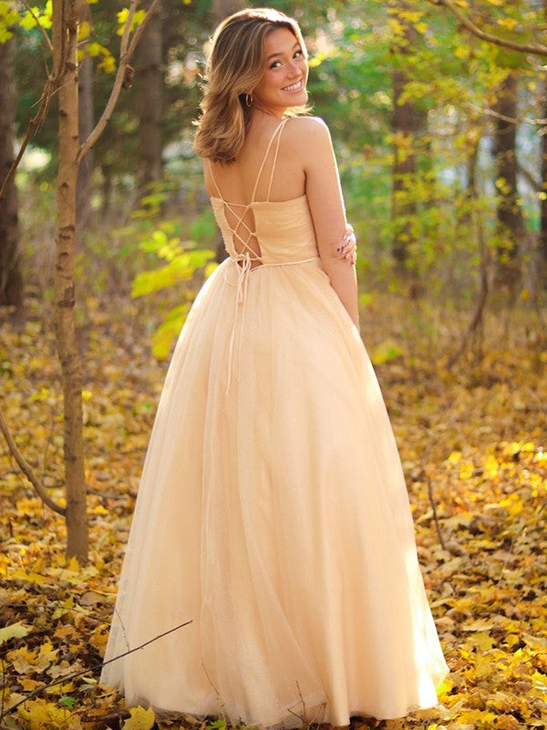 Vestido de noche de graduación con corte A/princesa, fruncido, escote en V, sin mangas y largo hasta el suelo