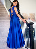 A-Line/Princess Satin Beading Scoop Sleeveless Floor-Length Two Piece Dresses Prom Evening Dress