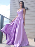 Vestido de noche de graduación de corte A/princesa, de satén, fruncido, escote en V, sin mangas, con cola larga