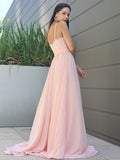 A-Line/Princess Chiffon Lace Spaghetti Straps Sleeveless Sweep/Brush Train Bridesmaid Dresses Evening Prom Dress