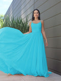 A-Line/Princess Chiffon Lace Spaghetti Straps Sleeveless Sweep/Brush Train Bridesmaid Dresses Evening Prom Dress