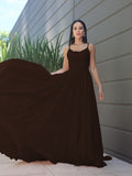 A-Line/Princess Chiffon Lace Spaghetti Straps Sleeveless Sweep/Brush Train Bridesmaid Dresses Evening Prom Dress