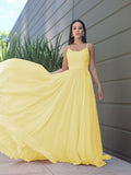 A-Line/Princess Chiffon Lace Spaghetti Straps Sleeveless Sweep/Brush Train Bridesmaid Dresses Evening Prom Dress