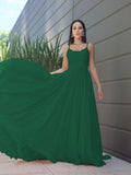 A-Line/Princess Chiffon Lace Spaghetti Straps Sleeveless Sweep/Brush Train Bridesmaid Dresses Evening Prom Dress