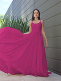 A-Line/Princess Chiffon Lace Spaghetti Straps Sleeveless Sweep/Brush Train Bridesmaid Dresses Evening Prom Dress