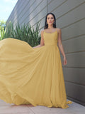 A-Line/Princess Chiffon Lace Spaghetti Straps Sleeveless Sweep/Brush Train Bridesmaid Dresses Evening Prom Dress