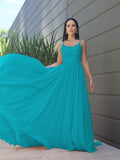 A-Line/Princess Chiffon Lace Spaghetti Straps Sleeveless Sweep/Brush Train Bridesmaid Dresses Evening Prom Dress