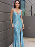 Etui-Linie/Spalte Pailletten Rüschen V-Ausschnitt Ärmellos Bodenlang Kleider Ballkleid Abendkleid