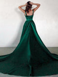 A-Line/Princess Satin Ruched Square Sleeveless Chapel Train Dresses Prom Evening Dress