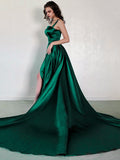 A-Line/Princess Satin Ruched Square Sleeveless Chapel Train Dresses Prom Evening Dress