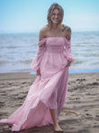 A-Line/Princess 30D Chiffon Ruched Off-the-Shoulder Long Sleeves Sweep/Brush Train Dresses Prom Dress