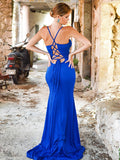 Sheath/Column Jersey Ruched V-neck Sleeveless Sweep/Brush Train Dresses Prom Evening Dress