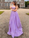 Ballkleid Satin Applikation Spaghettiträger Ärmellos Bodenlang Kleider Ballkleid Ballkleider