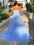 A-Line/Princess Tulle Applique Sweetheart Sleeveless Sweep/Brush Train Dresses Prom Evening Dress