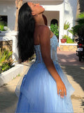 A-Line/Princess Tulle Applique Sweetheart Sleeveless Sweep/Brush Train Dresses Prom Evening Dress