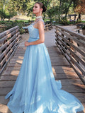 A-Line/Princess Applique Straps Sleeveless Court Train Dresses Prom Evening Dress