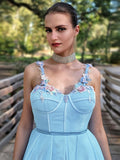 A-Line/Princess Applique Straps Sleeveless Court Train Dresses Prom Evening Dress