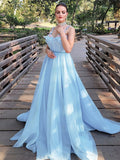 A-Line/Princess Applique Straps Sleeveless Court Train Dresses Prom Evening Dress