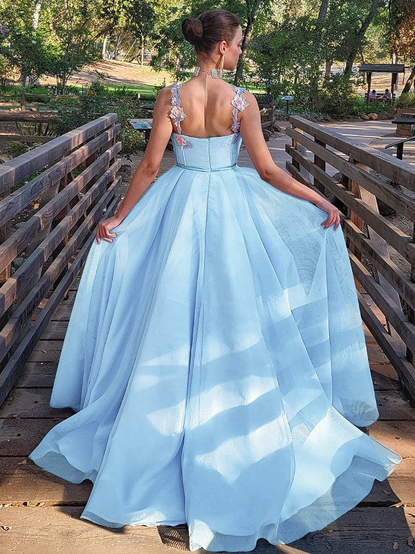 princess dress for prom A-Line/Princess Applique Straps Sleeveless Court Train Dresses Prom Ev – kingbridals