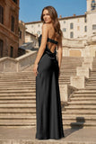Sky Blue Strapless Sheath Satin Pleated Open Back Long Prom Dresses