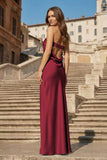 Sky Blue Strapless Sheath Satin Pleated Open Back Long Prom Dresses