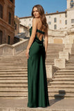 Sky Blue Strapless Sheath Satin Pleated Open Back Long Prom Dresses