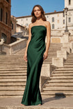 Sky Blue Strapless Sheath Satin Pleated Open Back Long Prom Dresses