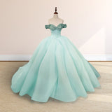 Glitter Mint Green Off The Shoulder Ball Gown Quinceanera Dresses