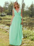 A-Line/Princess Chiffon Ruffles V-neck Sleeveless Floor-Length Bridesmaid Dresses Evening Prom Dress