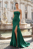 Black Sleeveless Satin Long Prom Dress With Split