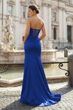 Black Sleeveless Satin Long Prom Dress With Split