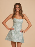 Sage - A Line Scoop Neck Short Homecoming Dresses With Lace Appliques