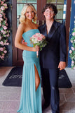 Hot Pink Sheath Strapless Pleated Chiffon Long Prom Dresses