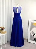 Vestido de noche de graduación de corte A/princesa, de gasa, con lentejuelas, escote redondo, sin mangas y largo hasta el suelo