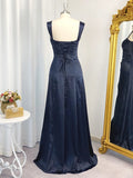 Vestido de noche de graduación con tirantes tipo A/princesa, sin mangas, de satén tipo seda, fruncido y largo hasta el suelo